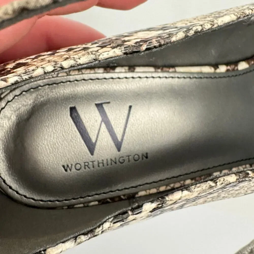 Worthington Snakeskin Block Heel Faux Leather Ankle Strap Pointed Toe‎ Pump 7.5M